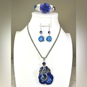 XL Solar Quartz 🐉 Dragon 925 Blue Purple Gemstone Pendant Bracelet Earrings